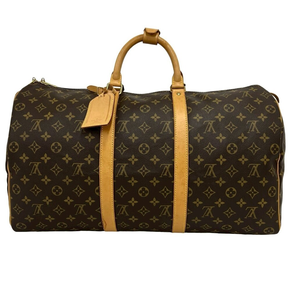 LOUIS VUITTON Authentic Vintage Brown Monogram Leather Keepall 50 Boston Bag